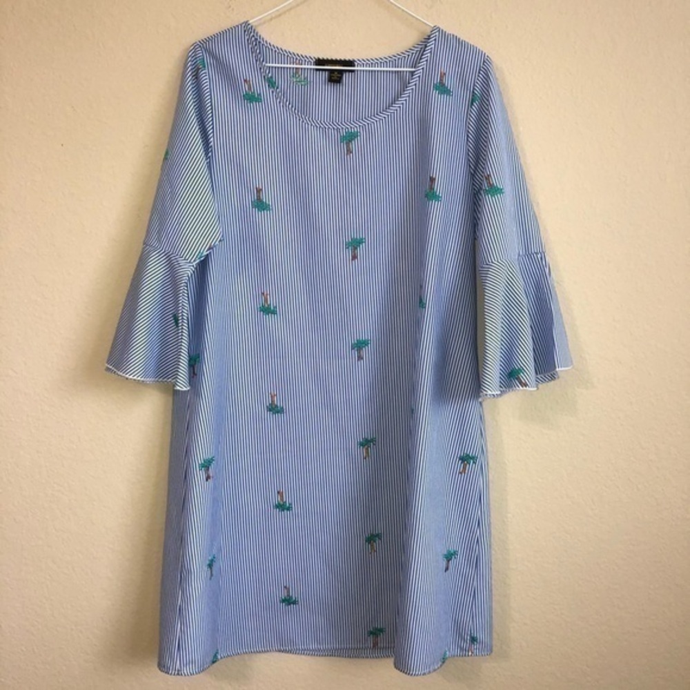 Espresso Dress Blue White Palm Tree Embroidery